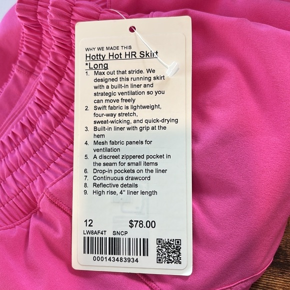 Lululemon Hotty Hot High-Rise Skirt *Long Women's Size 12 in Sonic Pink NWT! - Picture 2 of 11